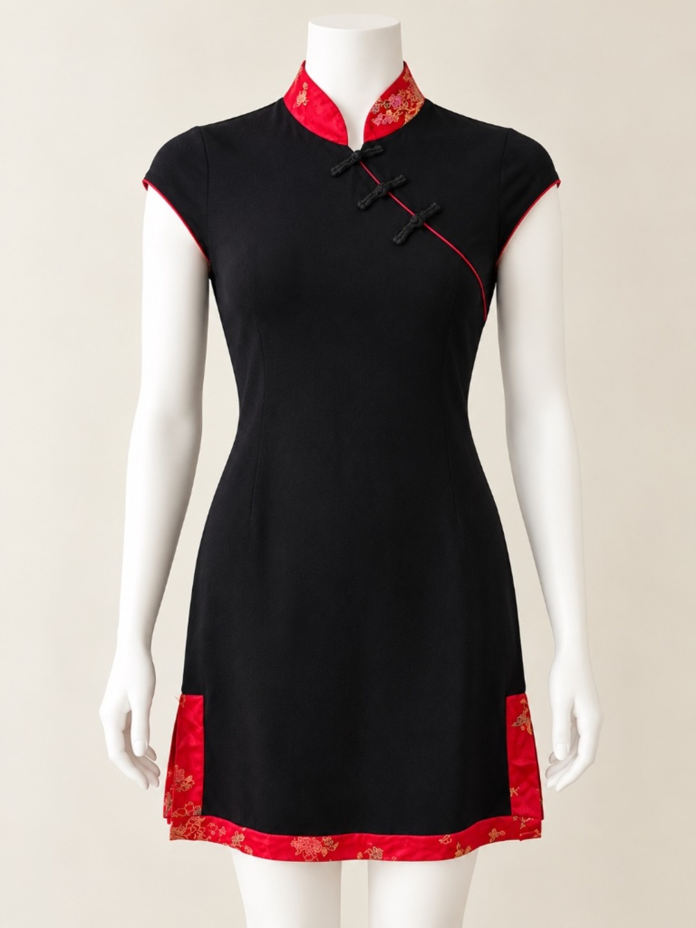 Forever 21 Black & Red Qipao Cheongsam Chinese Style Dress Size M